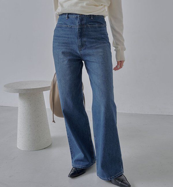  「【低身長サイズあり】スリットポケットストレートデニム」|デニム|