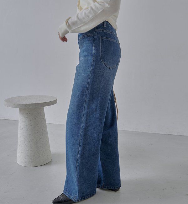  「【低身長サイズあり】スリットポケットストレートデニム」|デニム|