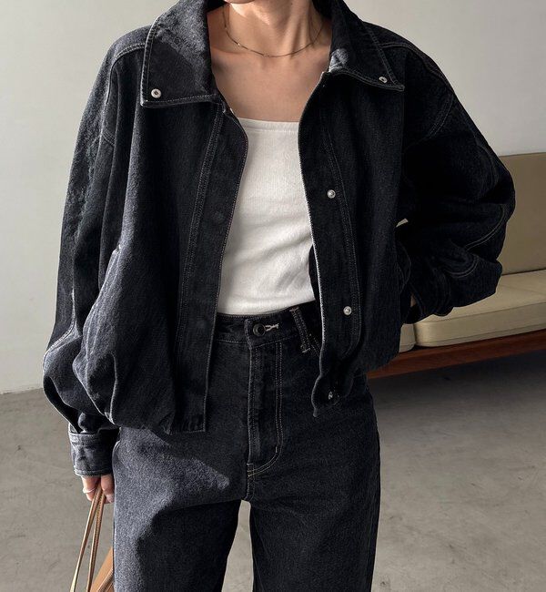  「【サイズ展開あり】ラウンドデニムブルゾン」|ブルゾン・スタジャン|ブラック