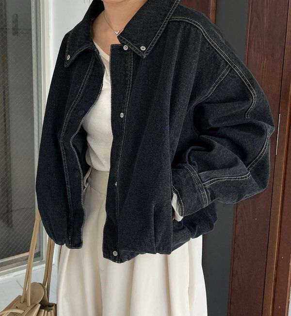  「【サイズ展開あり】ラウンドデニムブルゾン」|ブルゾン・スタジャン|