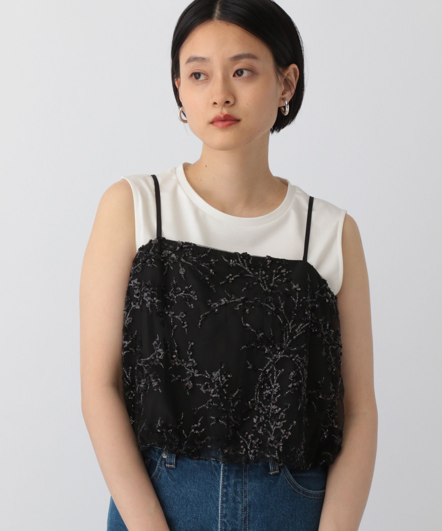 A part by 「スパンコールシシュウキャミソール」|シャツ・ブラウス|ブラック