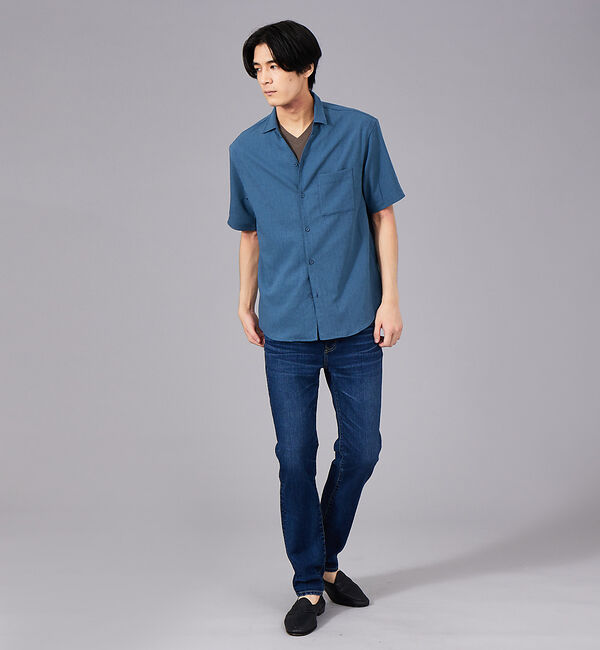 ABAHOUSE「Vネック スキッパー リネンライク 半袖 シャツ」|シャツ・ブラウス|