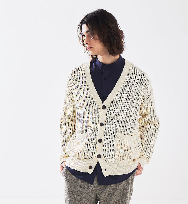 ABAHOUSE「【透かし編み】スラブ ニットカーディガン」|カーディガン|アイボリー