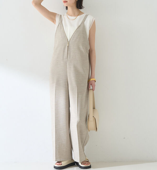 Rouge vif「【吸湿速乾】ドライタッチフロントジップサロペット」|オールインワン|ベージュ