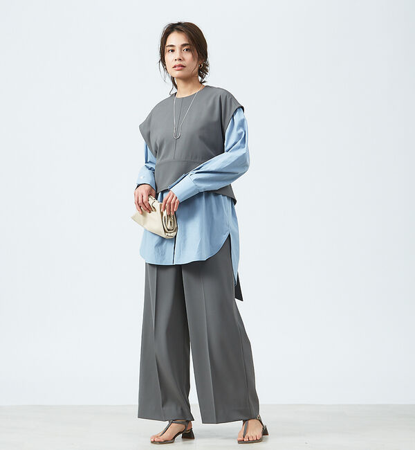 qualite「強撚ギャバクルーネックトップス」|シャツ・ブラウス|