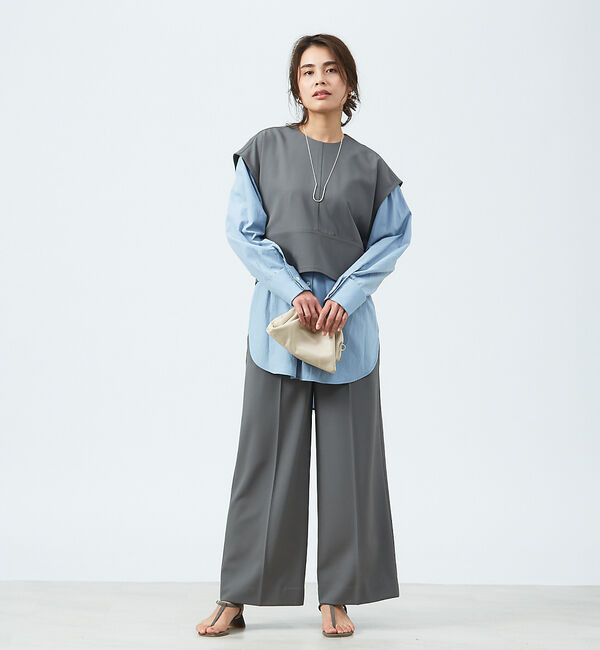 qualite「強撚ギャバクルーネックトップス」|シャツ・ブラウス|