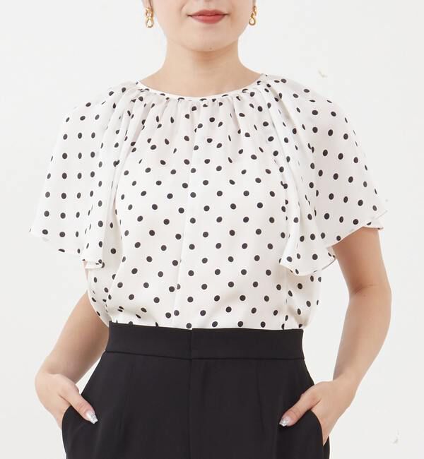 TIARA「ドットプリントフレアスリーブブラウス」|シャツ・ブラウス|アイボリー