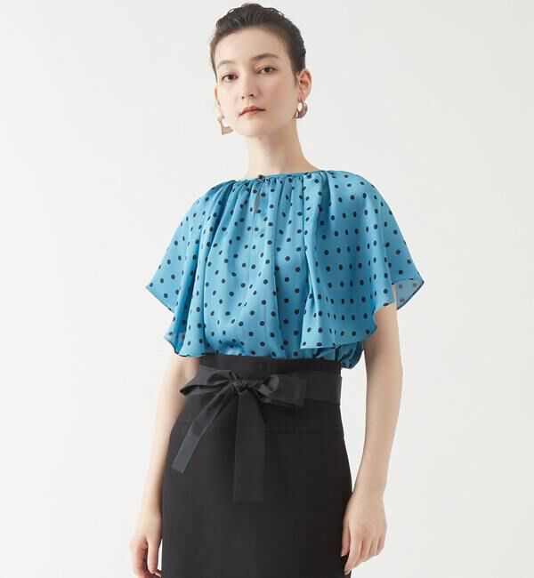 TIARA「ドットプリントフレアスリーブブラウス」|シャツ・ブラウス|ターコイズ
