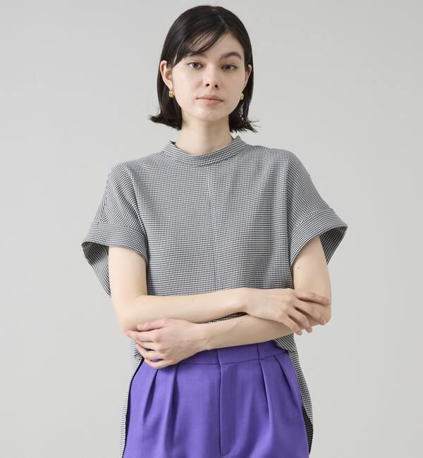 TIARA「スタンドネックトップス」|シャツ・ブラウス|ホワイト&times;ブラック