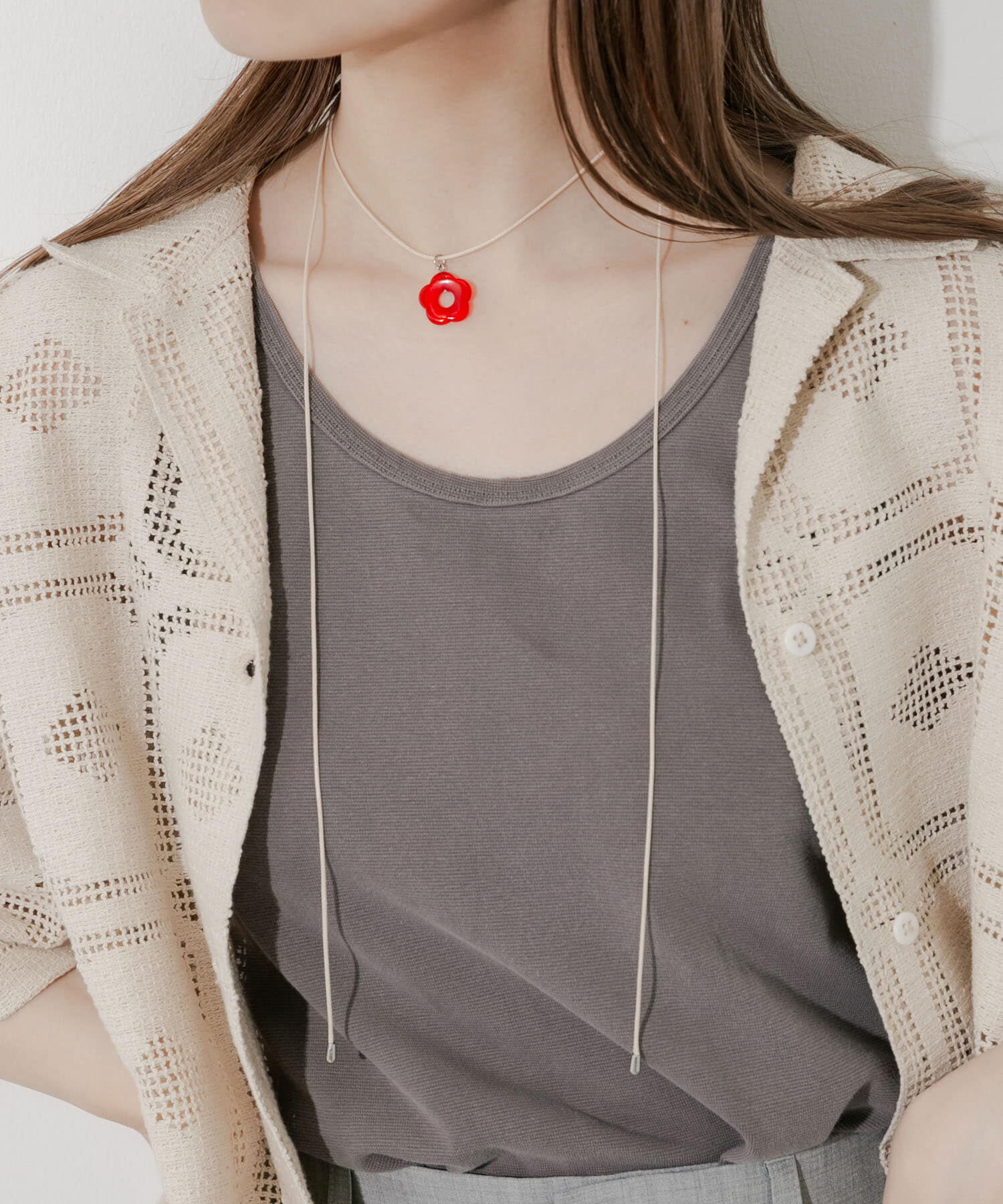 SMELLY「カラーフラワートップコードネックレス」|ネックレス|レッド系その他