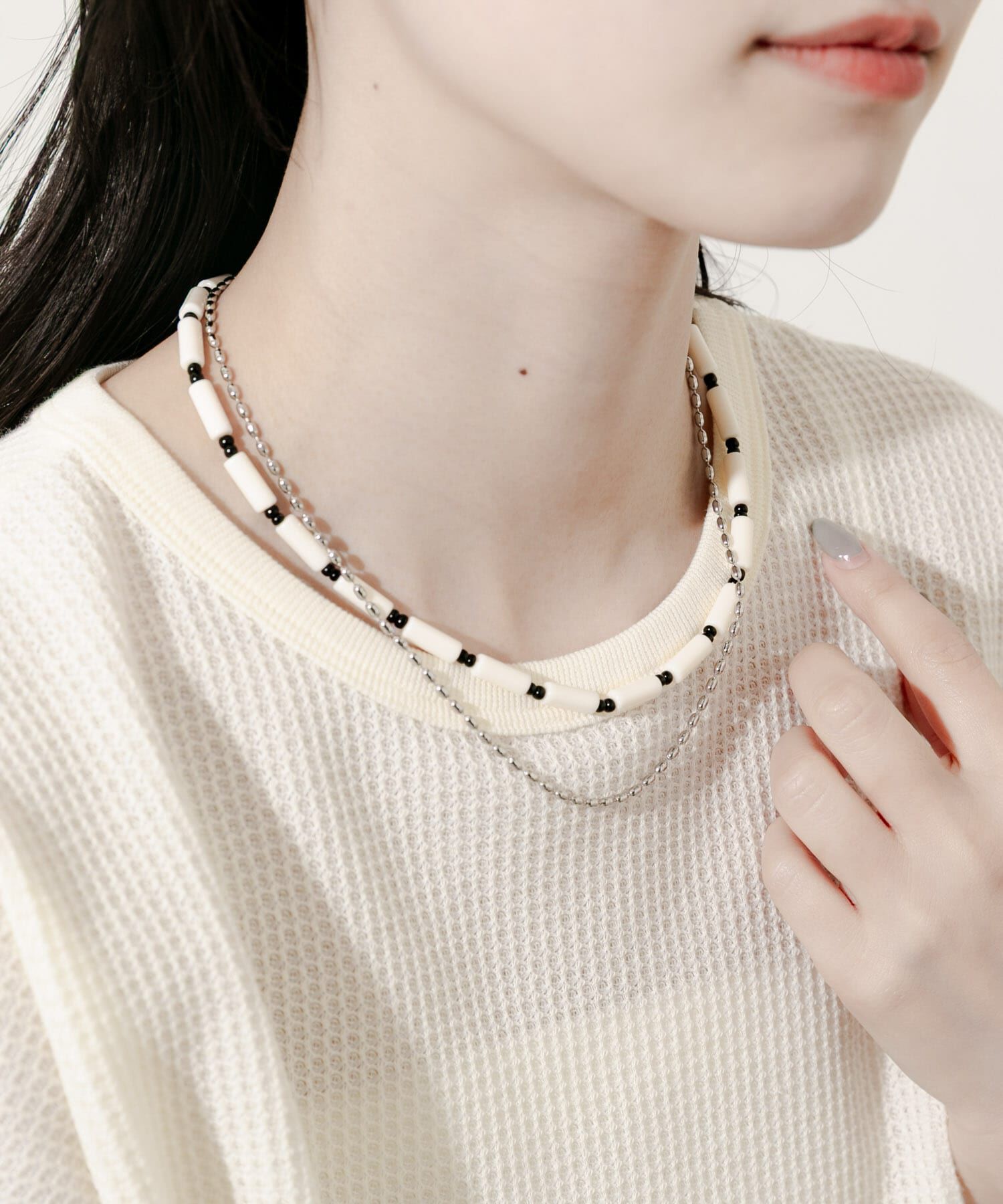 SMELLY「ビーズメタルボールレイヤードネックレス」|ネックレス|