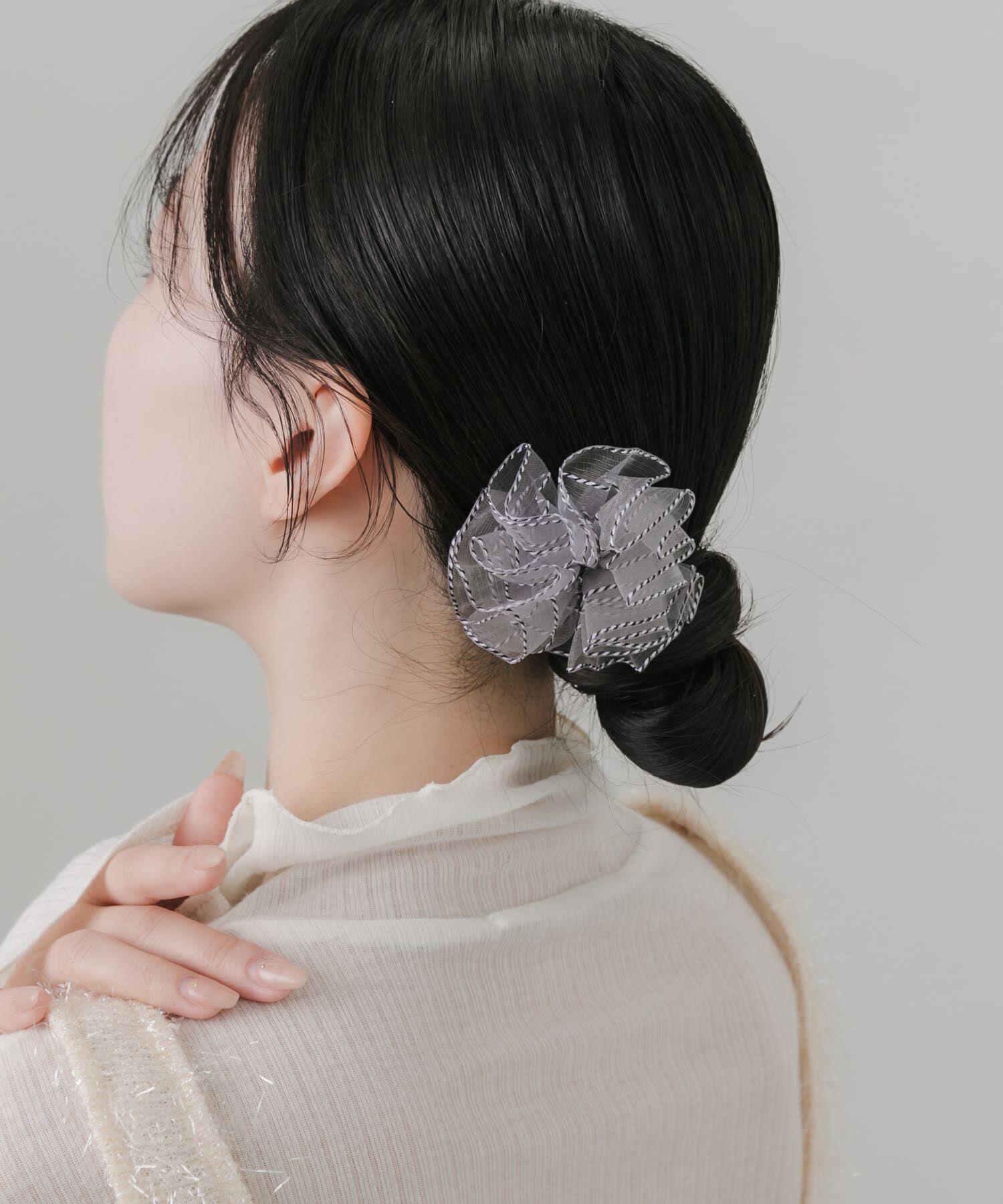 SMELLY「パイピングシフォンフラワーヘアピン」|その他|グレー