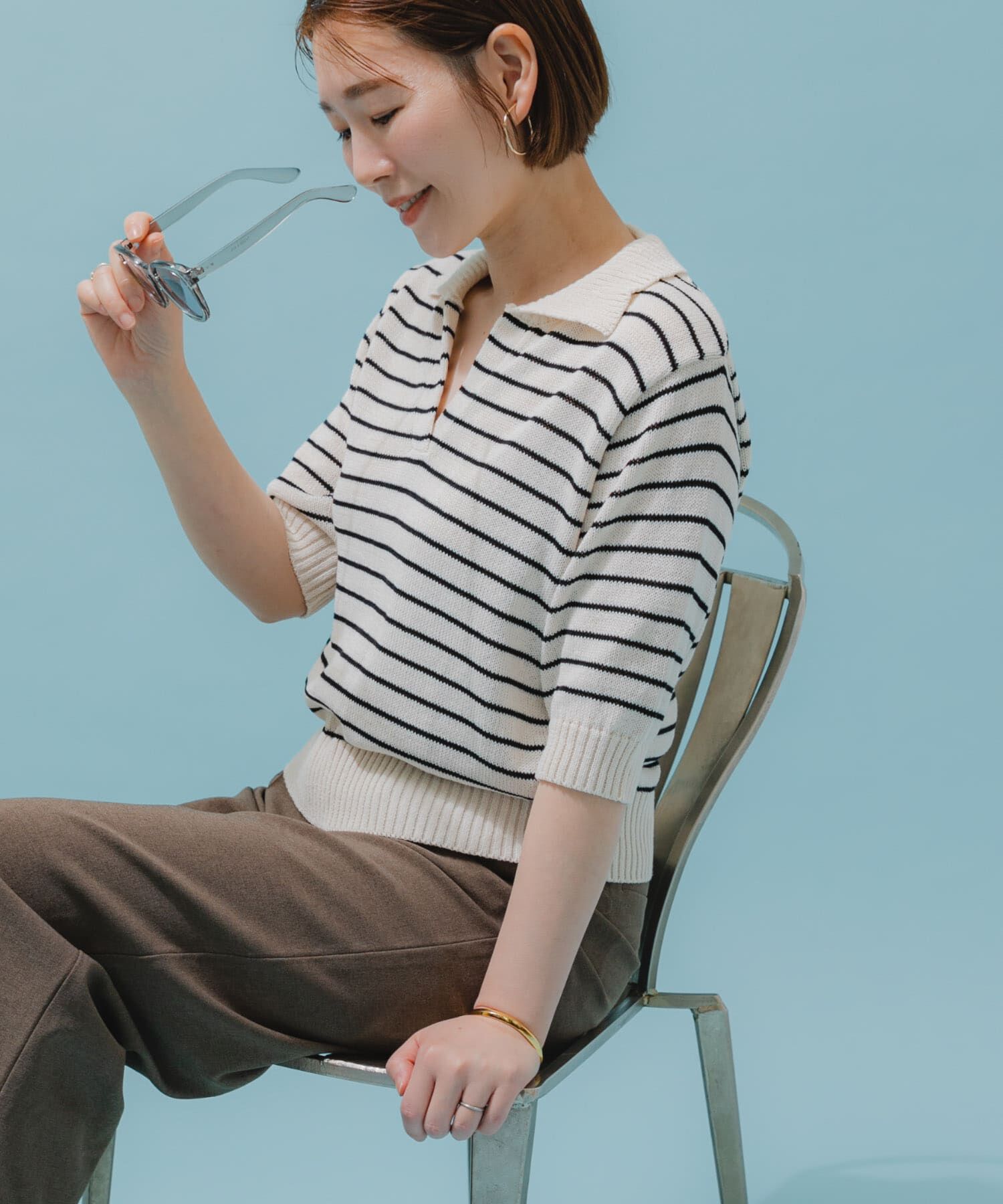 URBAN RESEARCH ROSSO「F by ROSSO　オープンカラーサマーニット」|ニット・セーター|