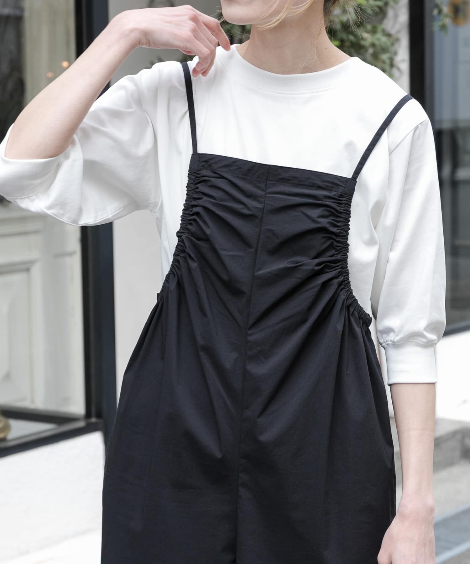 URBAN RESEARCH DOORS「FORK&SPOON　ハイツイストコットンギャザースリーブTシャツ」|Tシャツ・カットソー|