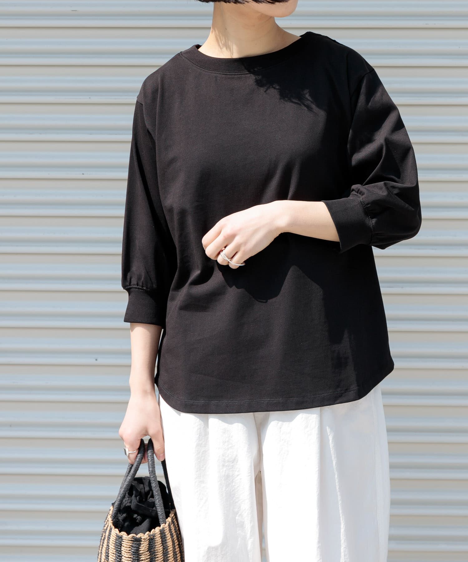 URBAN RESEARCH DOORS「FORK&SPOON　ハイツイストコットンギャザースリーブTシャツ」|Tシャツ・カットソー|