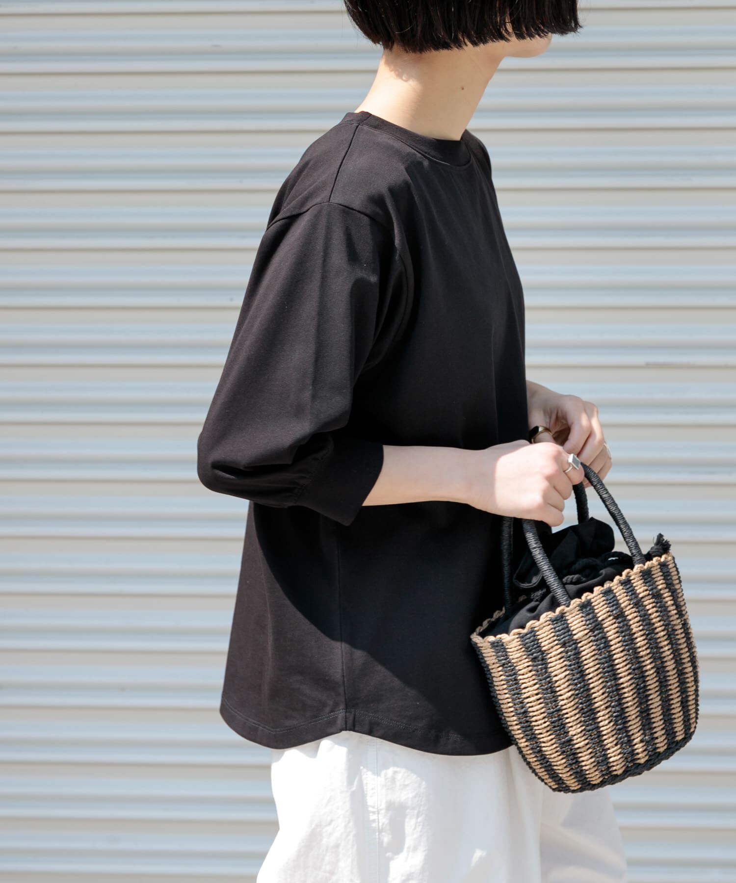 URBAN RESEARCH DOORS「FORK&SPOON　ハイツイストコットンギャザースリーブTシャツ」|Tシャツ・カットソー|