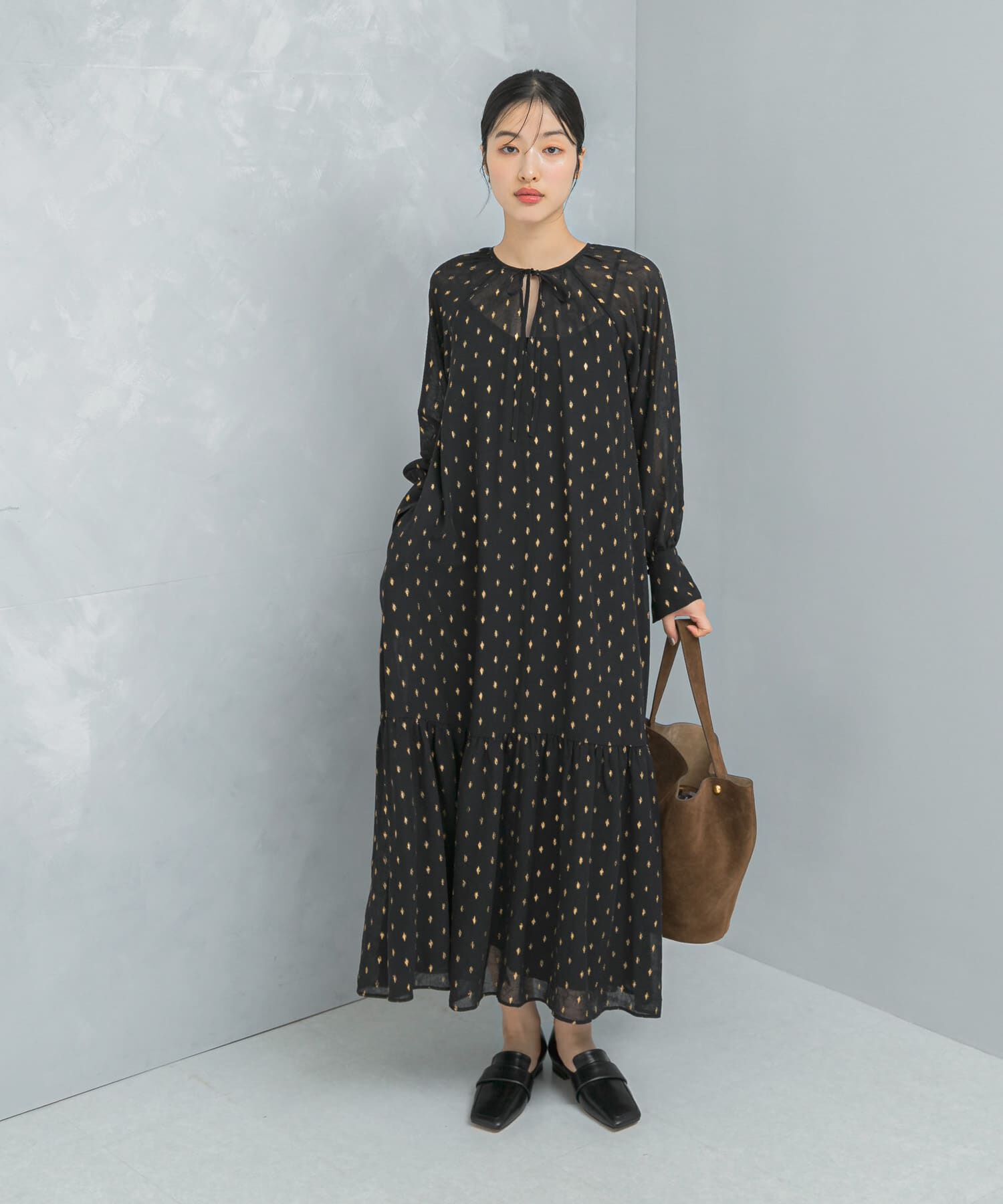 URBAN RESEARCH ROSSO「ラメシアーデザインスリーブロングワンピース」|ワンピース|