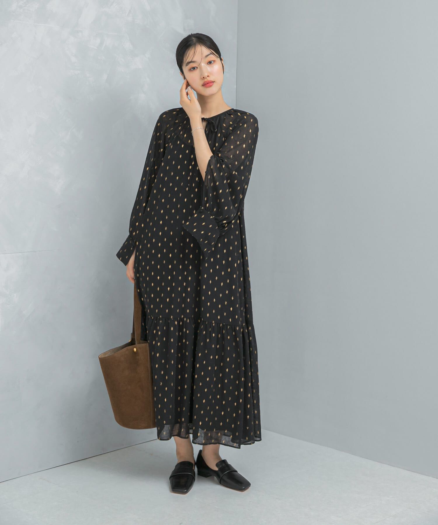 URBAN RESEARCH ROSSO「ラメシアーデザインスリーブロングワンピース」|ワンピース|