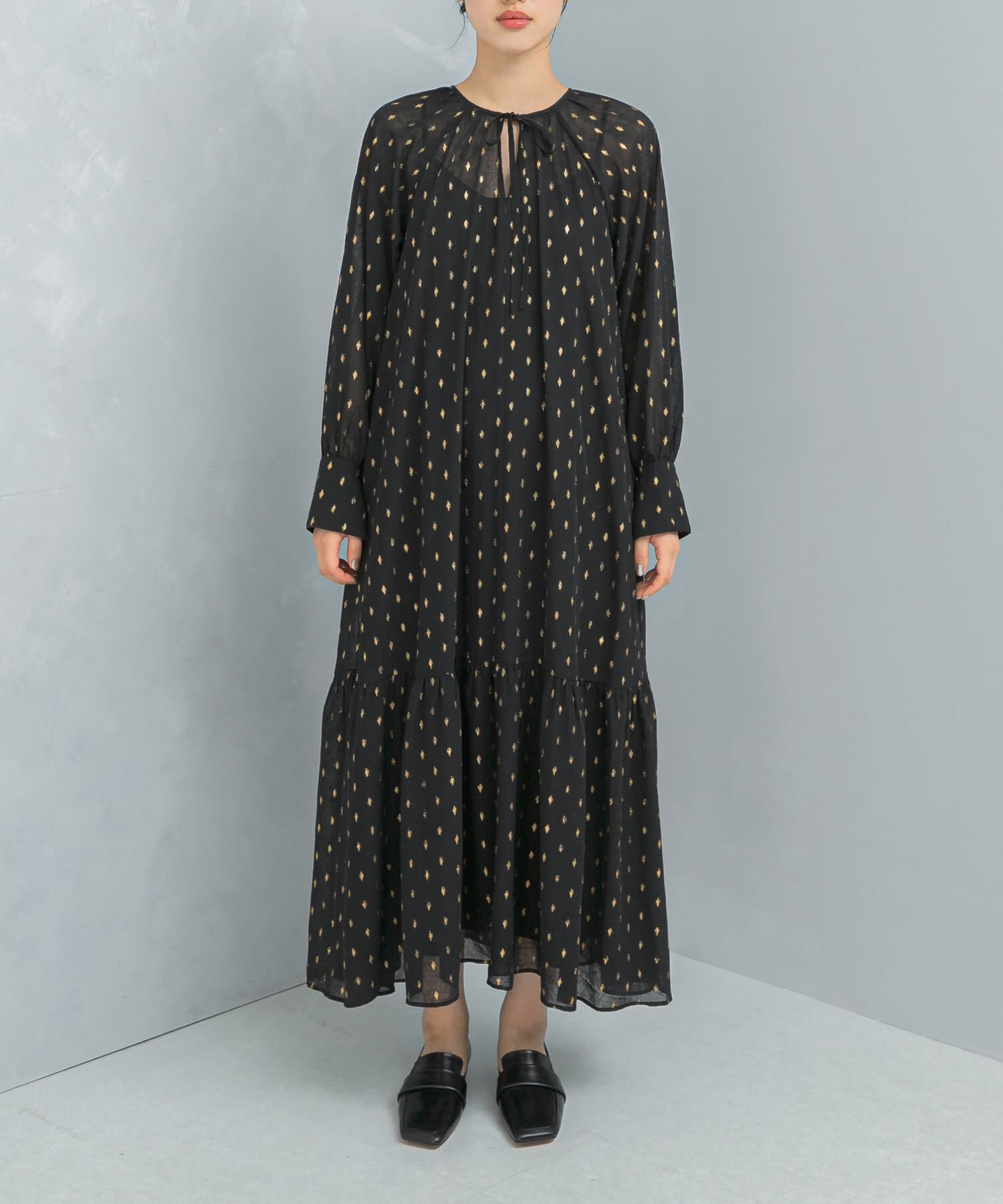 URBAN RESEARCH ROSSO「ラメシアーデザインスリーブロングワンピース」|ワンピース|