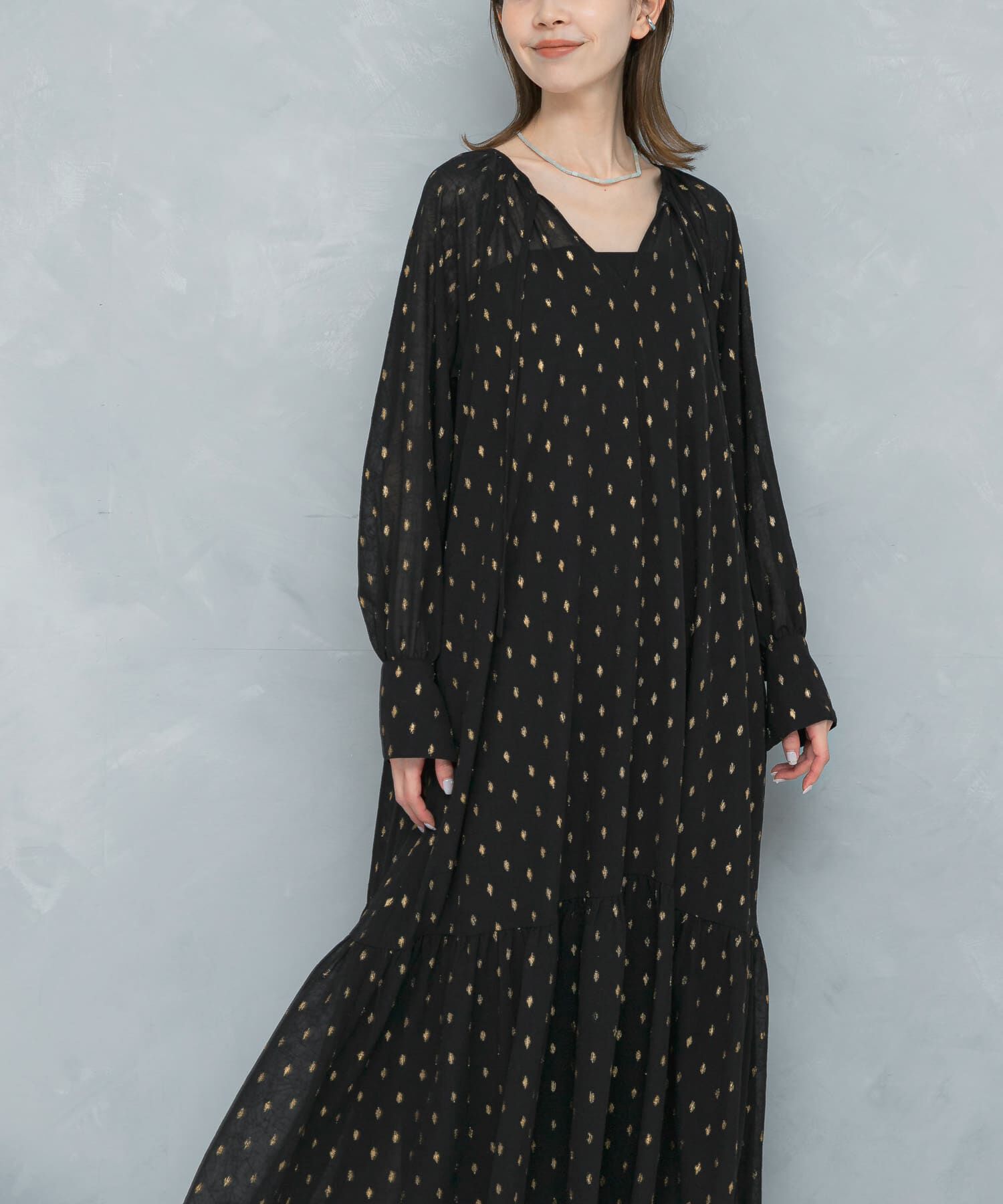 URBAN RESEARCH ROSSO「ラメシアーデザインスリーブロングワンピース」|ワンピース|