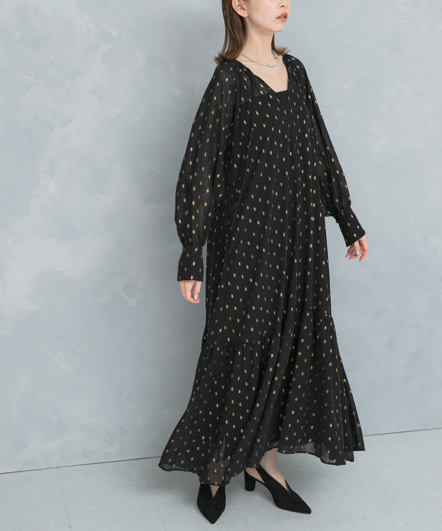 URBAN RESEARCH ROSSO「ラメシアーデザインスリーブロングワンピース」|ワンピース|