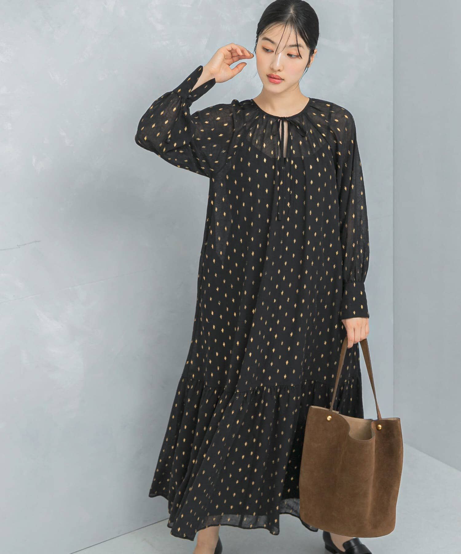 URBAN RESEARCH ROSSO「ラメシアーデザインスリーブロングワンピース」|ワンピース|