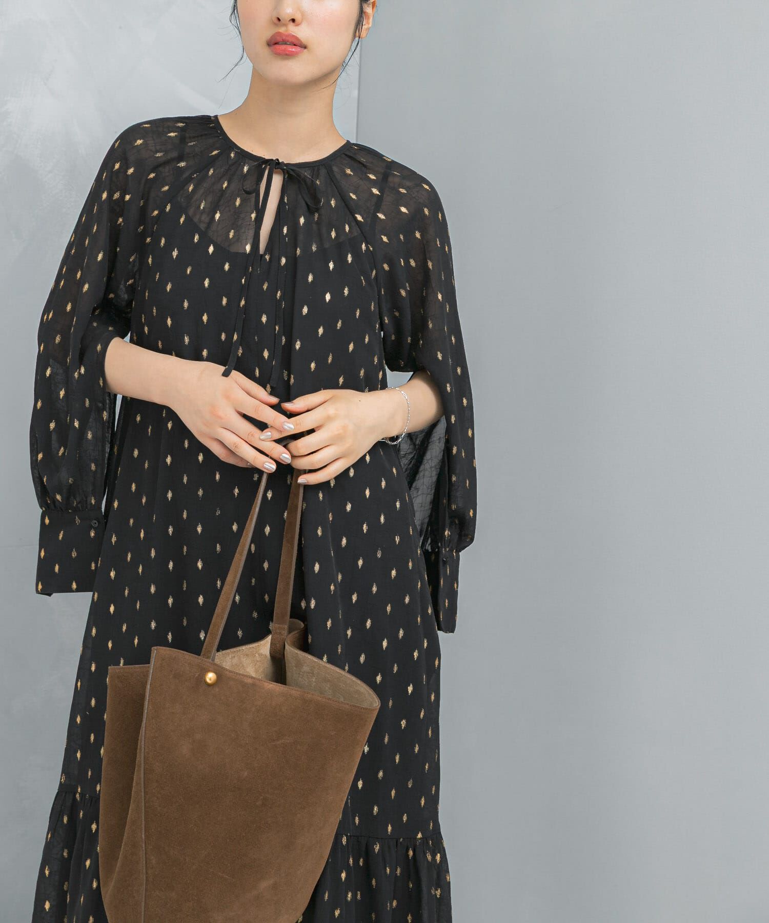 URBAN RESEARCH ROSSO「ラメシアーデザインスリーブロングワンピース」|ワンピース|