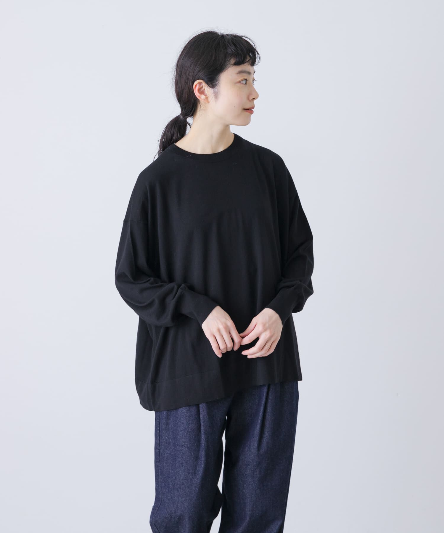 かぐれ「ウールハイゲージクルーネック」|ニット・セーター|ブラック