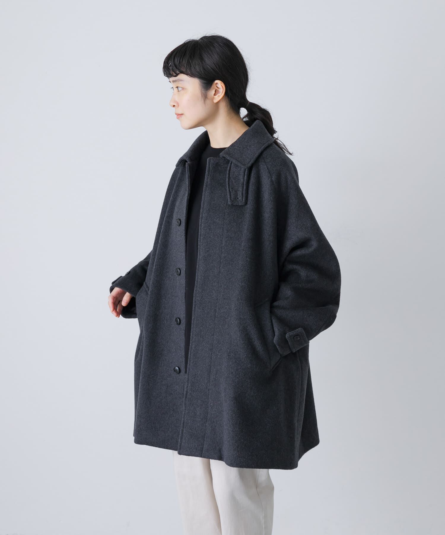 かぐれ「ウールバックタックショートコート」|ステンカラーコート|