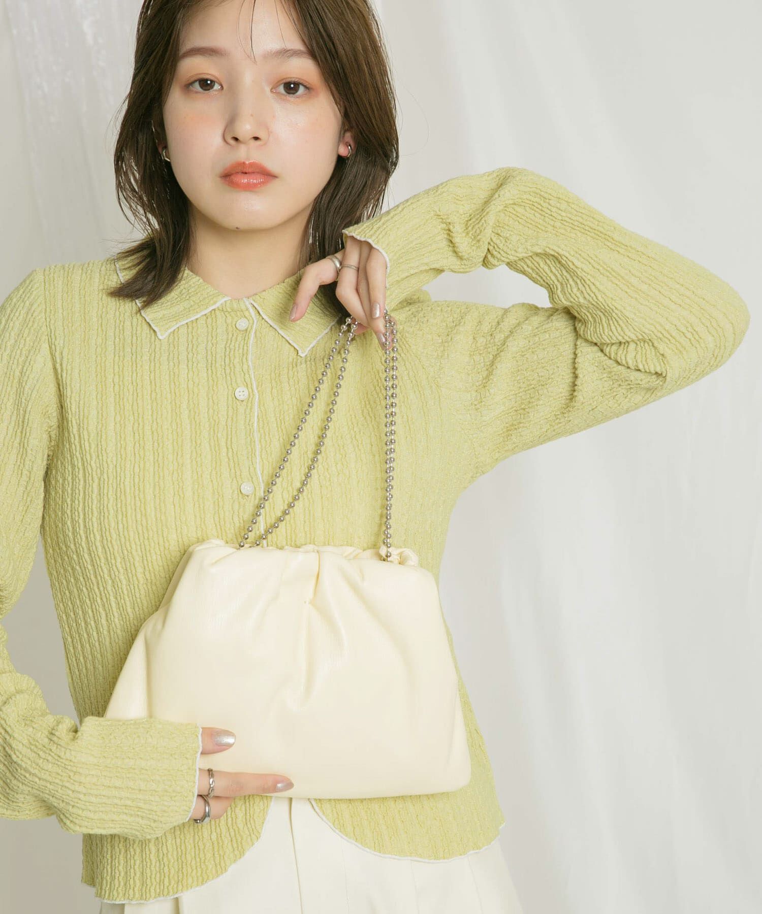  「ボールチェーンギャザーBAG」|ハンドバッグ|