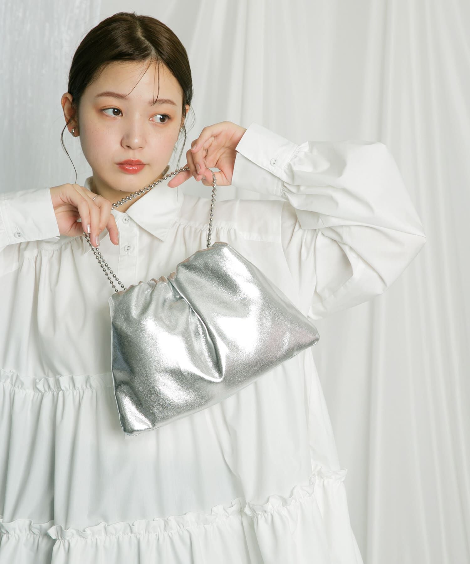  「ボールチェーンギャザーBAG」|ハンドバッグ|