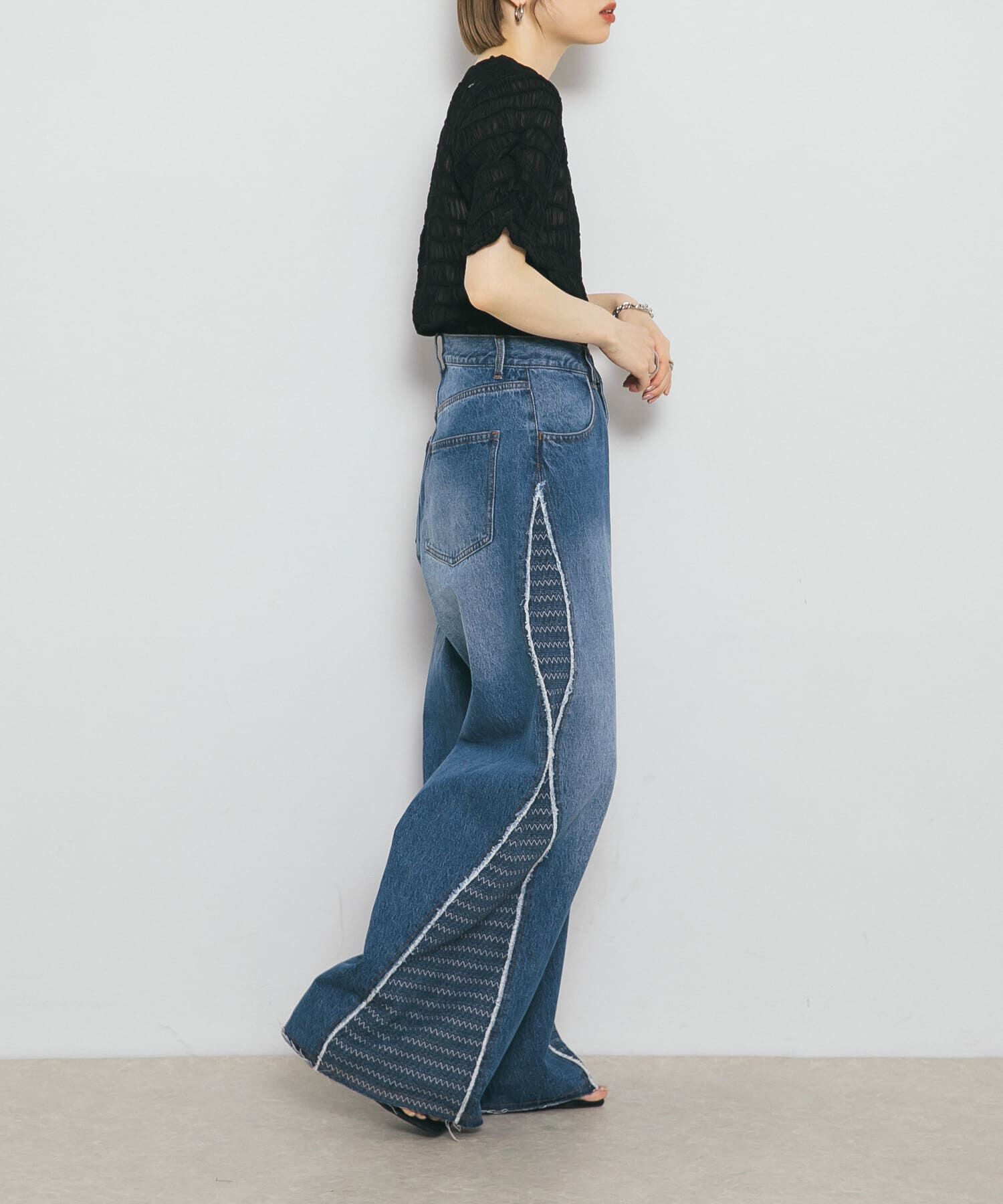  「『2サイズ展開』ジャガードラインデニム」|デニム|