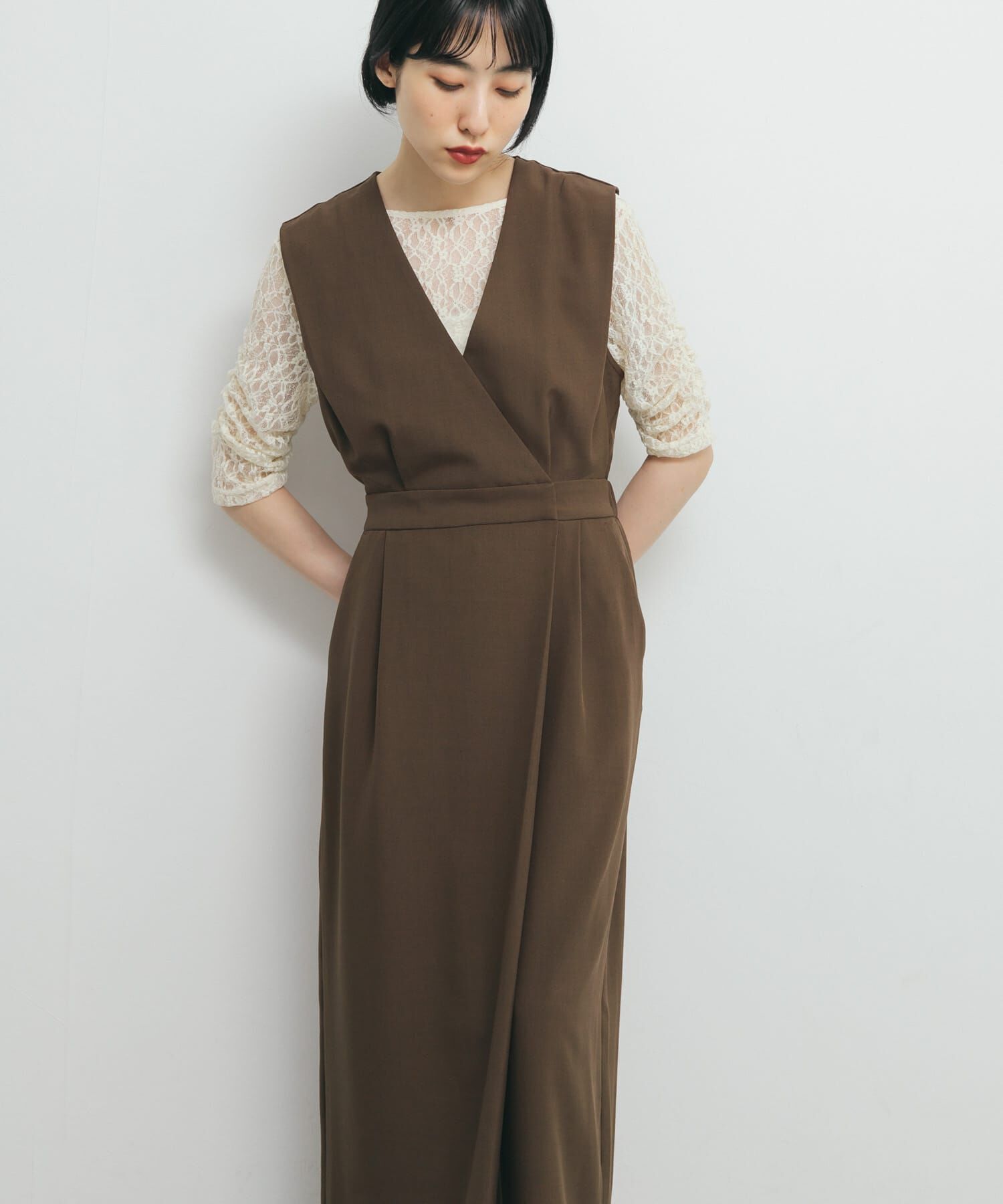  「カシュクールラップジャンパースカート」|ワンピース|