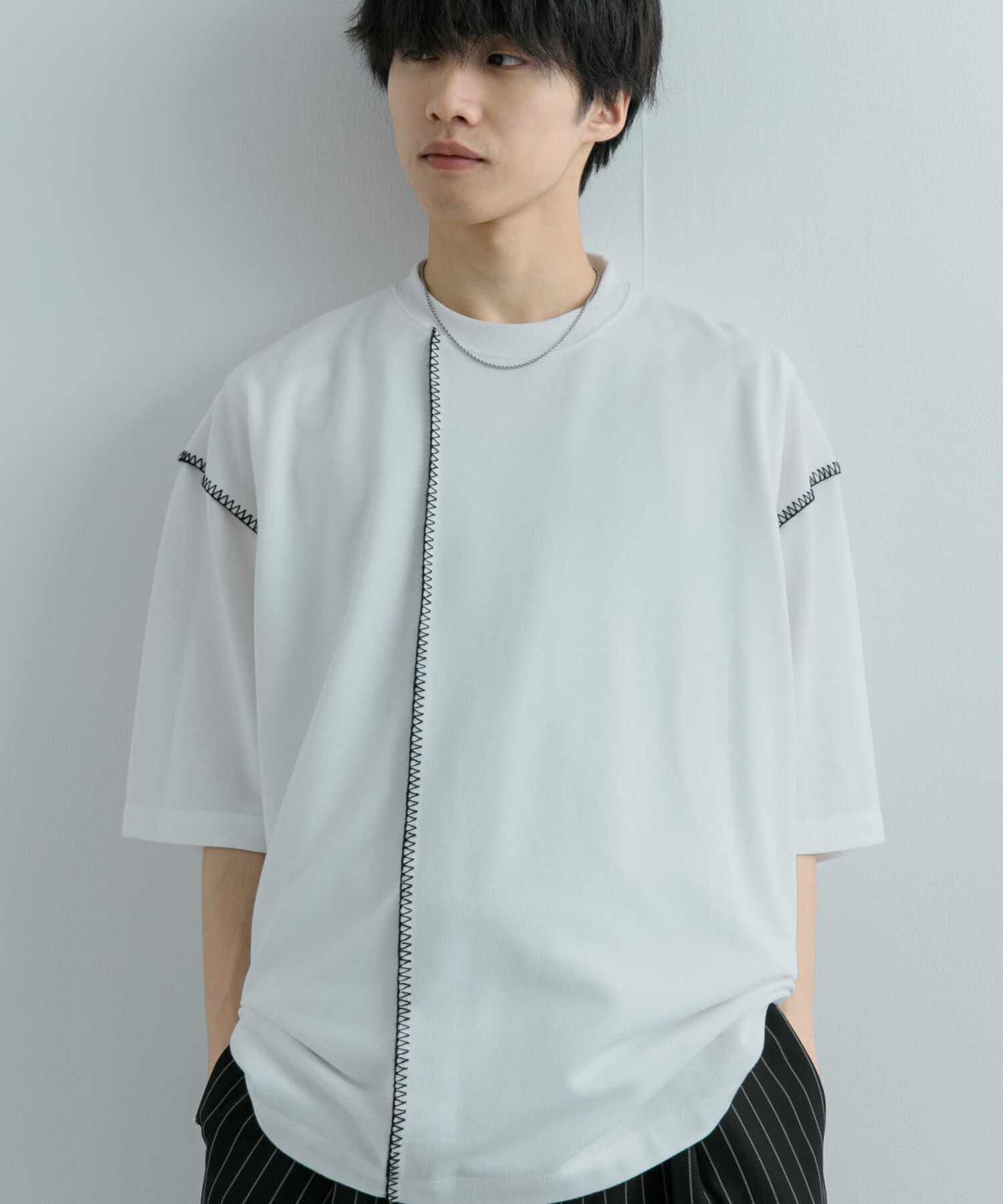 SENSE OF PLACE by URBAN RESEARCH「『ユニセックス』ブランケットステッチルーズTシャツ(5分袖)」|Tシャツ・カットソー|