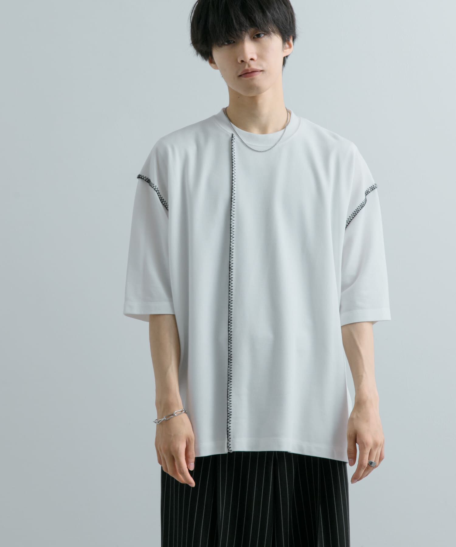 SENSE OF PLACE by URBAN RESEARCH「『ユニセックス』ブランケットステッチルーズTシャツ(5分袖)」|Tシャツ・カットソー|