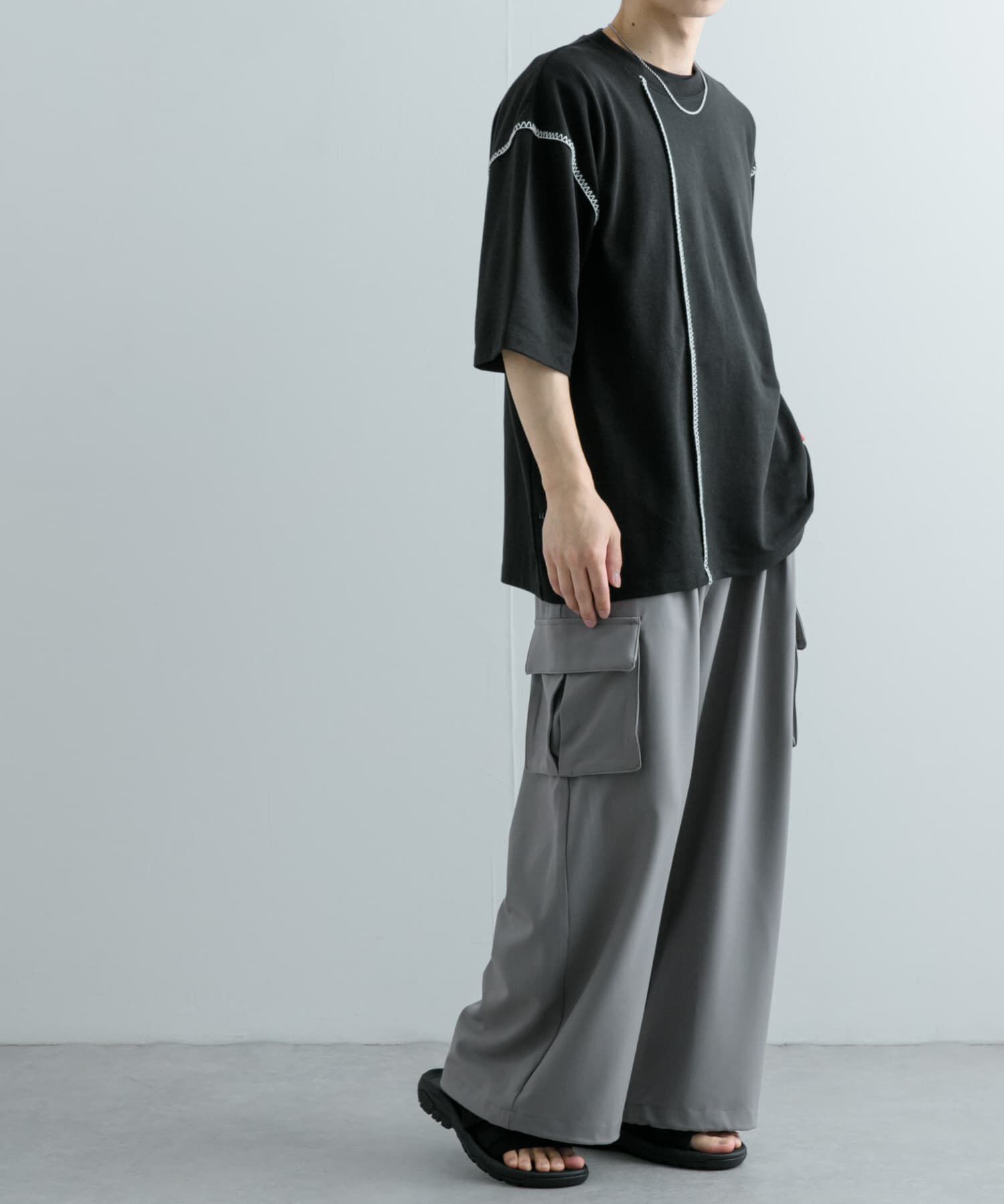 SENSE OF PLACE by URBAN RESEARCH「『ユニセックス』ブランケットステッチルーズTシャツ(5分袖)」|Tシャツ・カットソー|