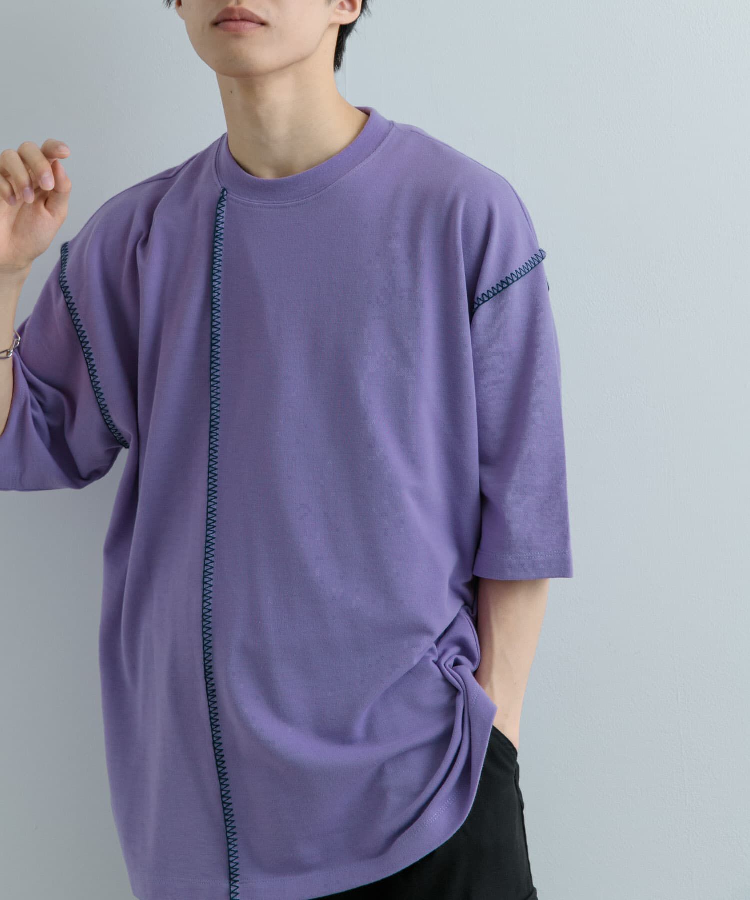 SENSE OF PLACE by URBAN RESEARCH「『ユニセックス』ブランケットステッチルーズTシャツ(5分袖)」|Tシャツ・カットソー|