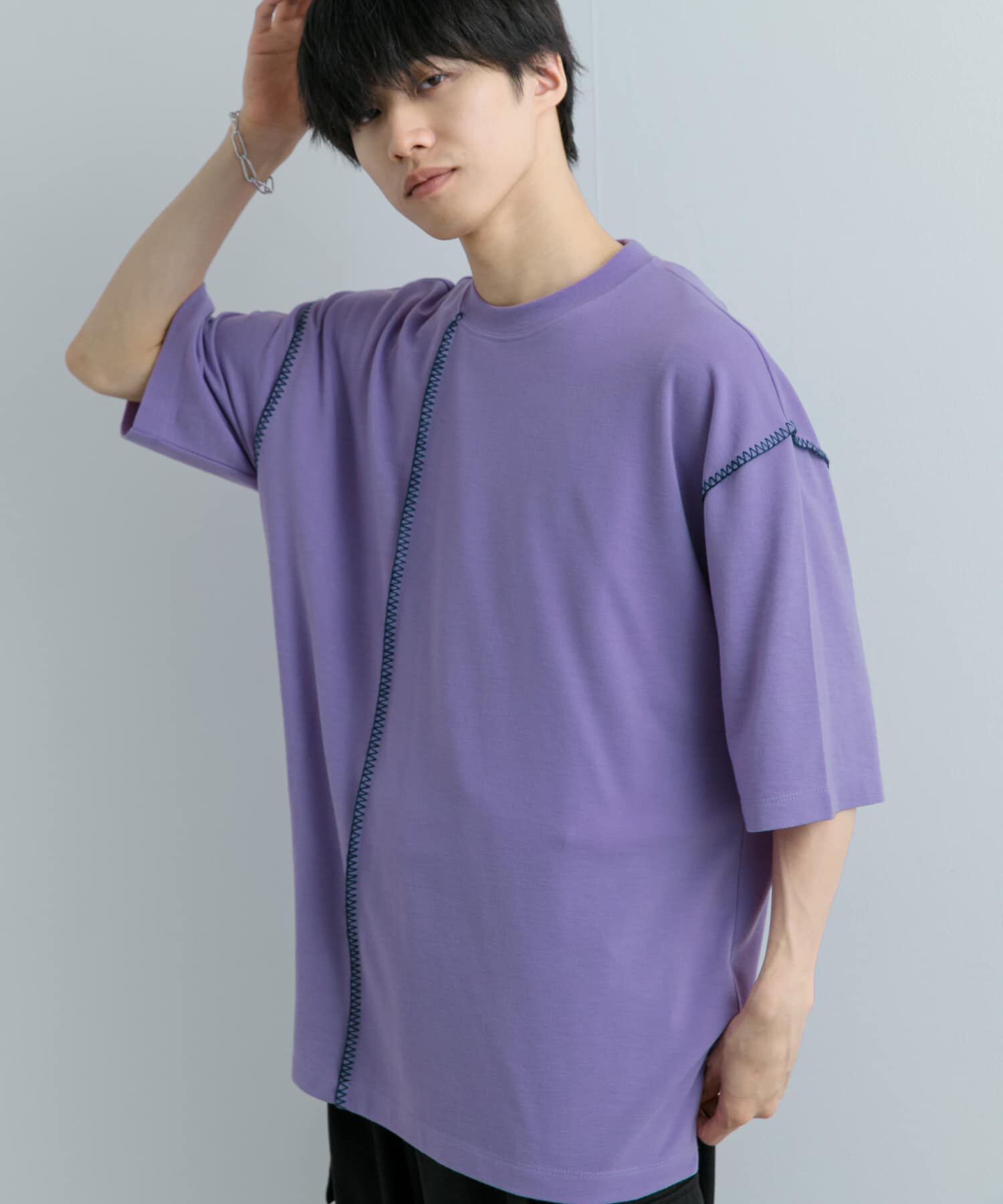 SENSE OF PLACE by URBAN RESEARCH「『ユニセックス』ブランケットステッチルーズTシャツ(5分袖)」|Tシャツ・カットソー|