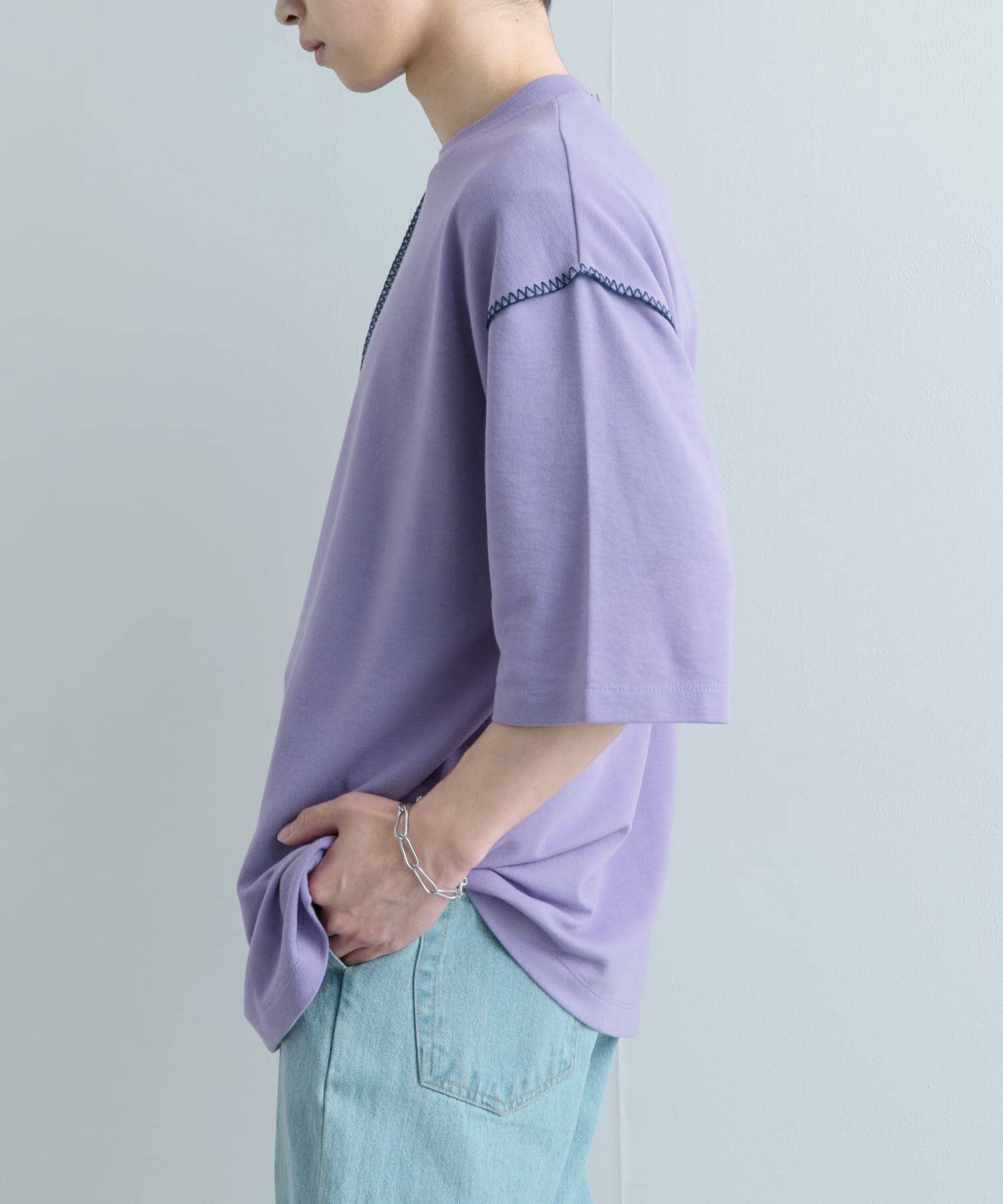 SENSE OF PLACE by URBAN RESEARCH「『ユニセックス』ブランケットステッチルーズTシャツ(5分袖)」|Tシャツ・カットソー|