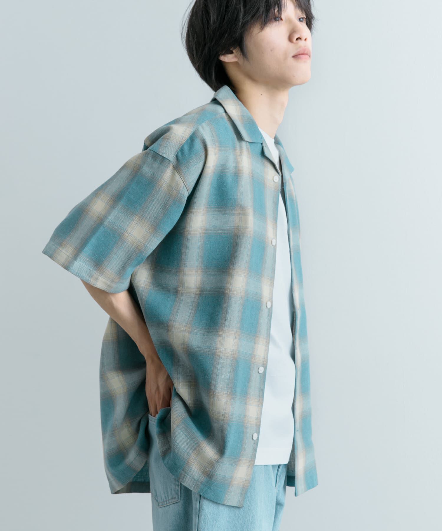 SENSE OF PLACE by URBAN RESEARCH「『Sサイズあり』『ユニセックス』オンブレチェックオープンカラーシャツ」|シャツ・ブラウス|