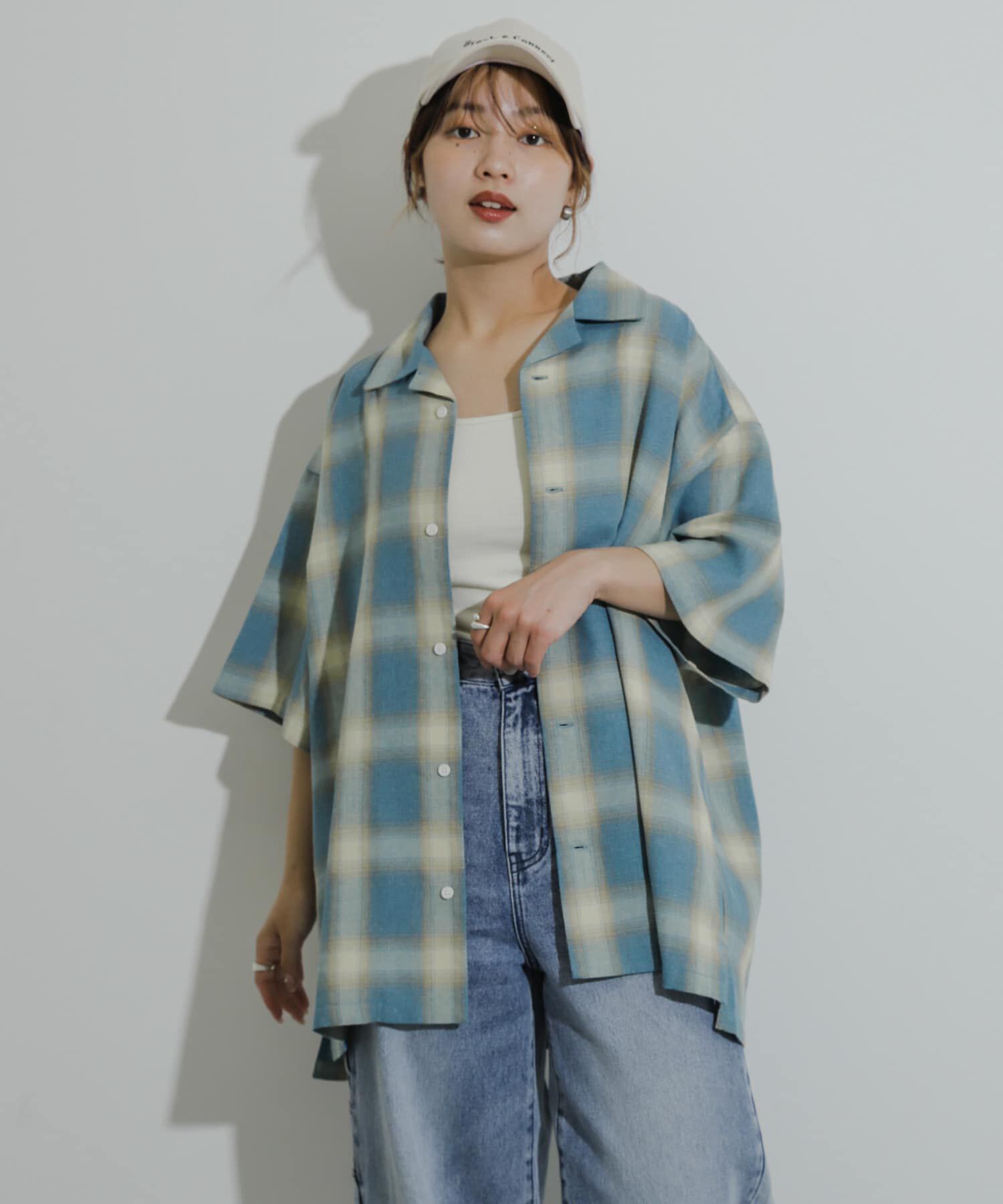 SENSE OF PLACE by URBAN RESEARCH「『Sサイズあり』『ユニセックス』オンブレチェックオープンカラーシャツ」|シャツ・ブラウス|