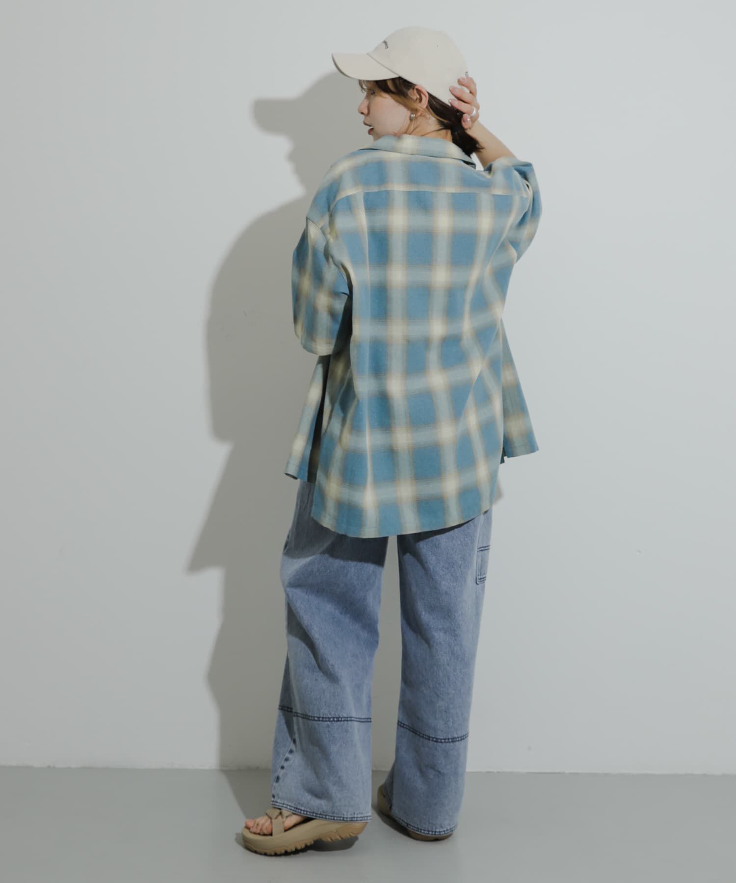 SENSE OF PLACE by URBAN RESEARCH「『Sサイズあり』『ユニセックス』オンブレチェックオープンカラーシャツ」|シャツ・ブラウス|