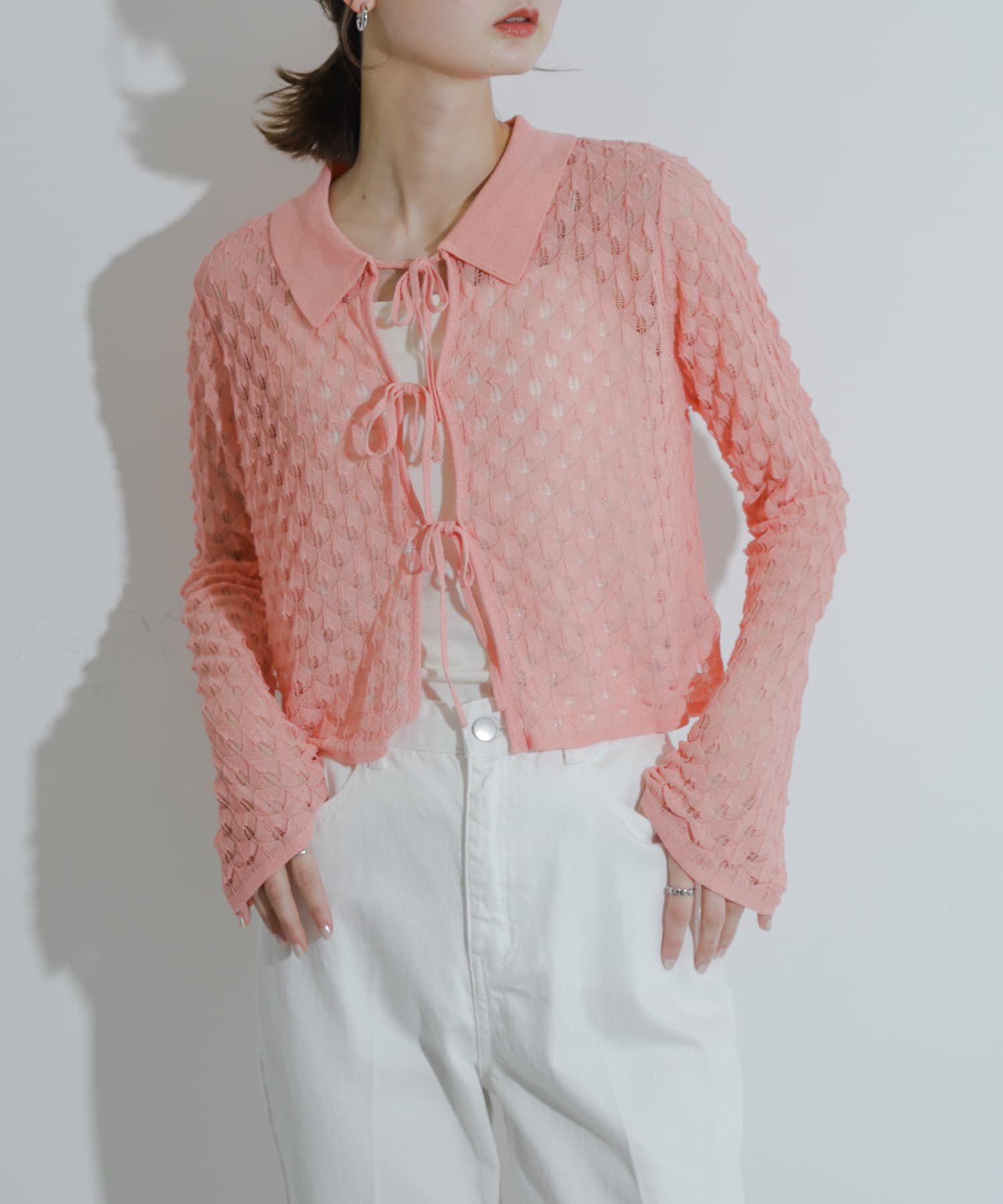 SENSE OF PLACE by URBAN RESEARCH「トゲトゲニットリボンカーディガン」|カーディガン|ライトピンク