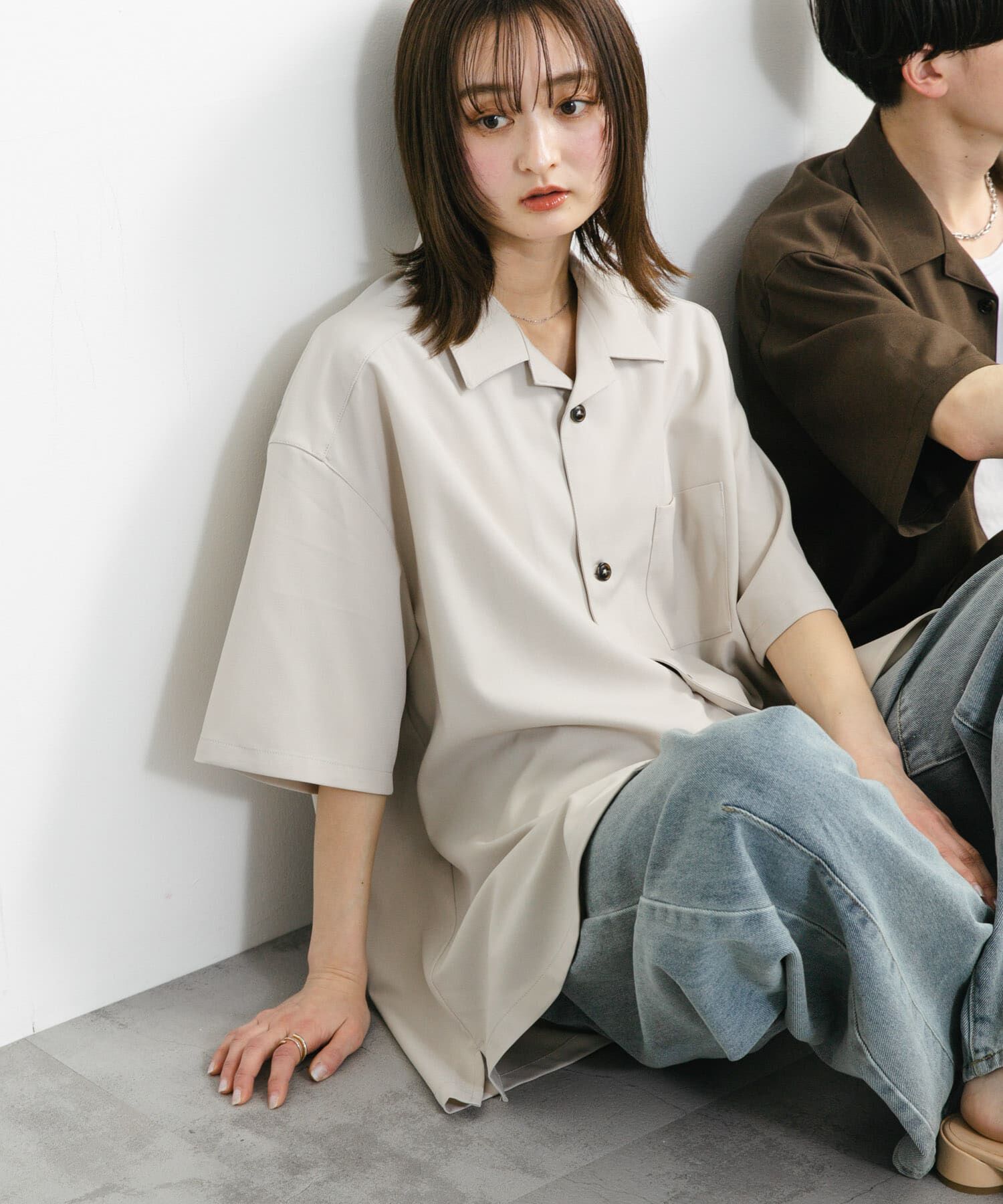 SENSE OF PLACE by URBAN RESEARCH「『ユニセックス』オープンカラールーズショートスリーブシャツ」|シャツ・ブラウス|ライトベージュ