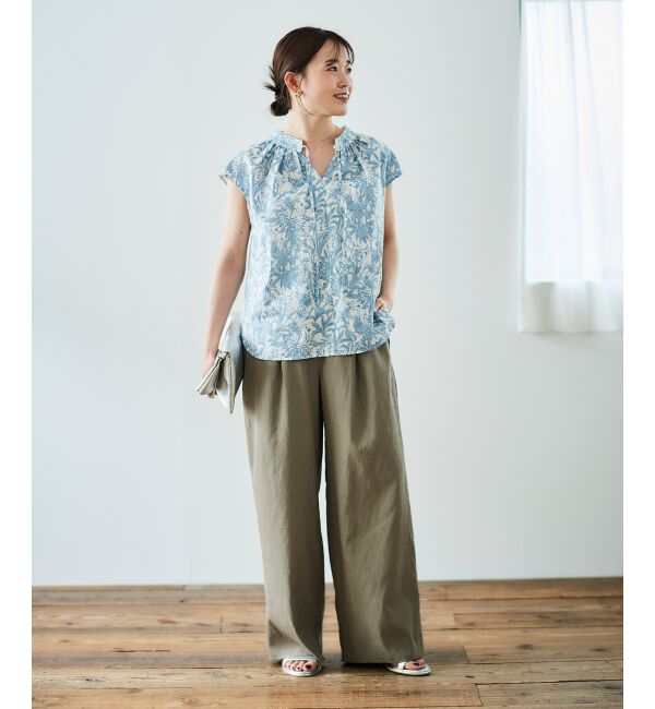  「ボタニカルプリントリボンフレンチブラウス」|シャツ・ブラウス|