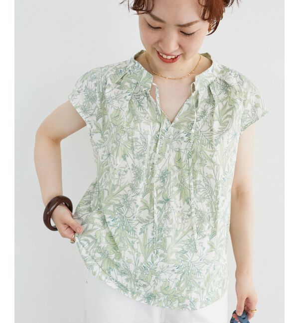  「ボタニカルプリントリボンフレンチブラウス」|シャツ・ブラウス|