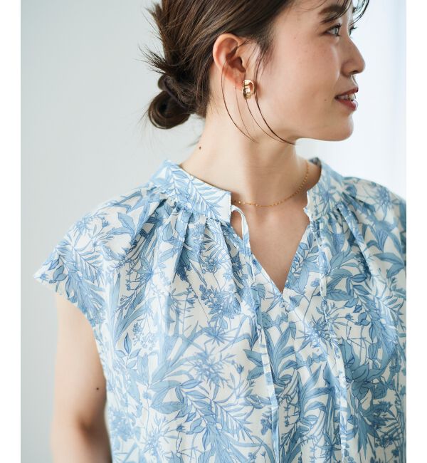  「ボタニカルプリントリボンフレンチブラウス」|シャツ・ブラウス|