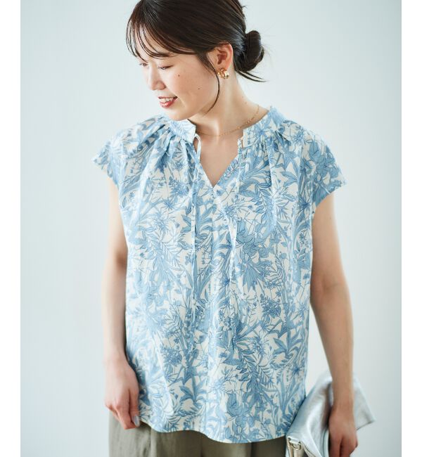  「ボタニカルプリントリボンフレンチブラウス」|シャツ・ブラウス|