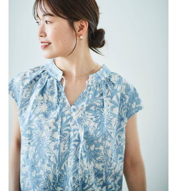 「ボタニカルプリントリボンフレンチブラウス」|シャツ・ブラウス|
