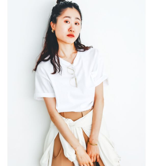  「《手洗い可能》komatsu.裾レースクロップドTシャツ」|Tシャツ・カットソー|